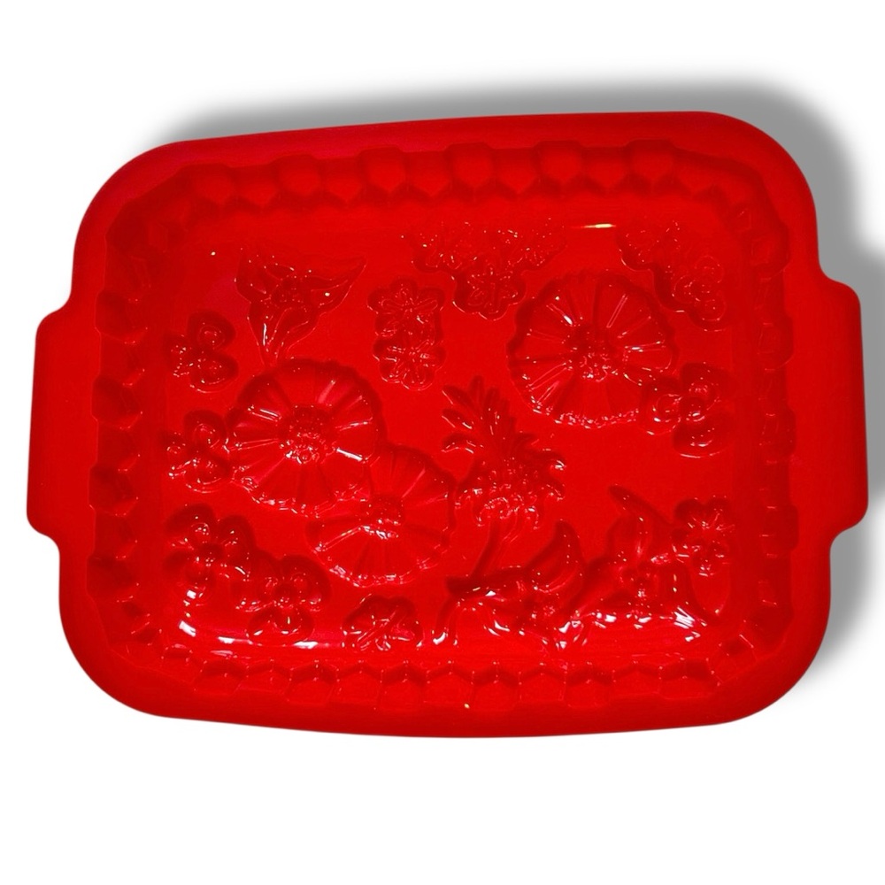 VTG Siliconezone Cake Pan Mold Upside Down Pineapple Design Rectangle Red B-4